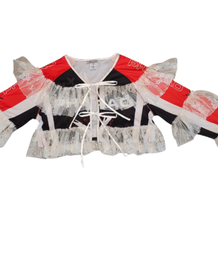 Maillot Noir Rouge Froufrous Dentelle Blanc