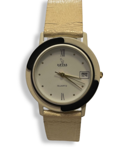 Helva Vintage – Cadran Blanc Bracelet Cuir Crème