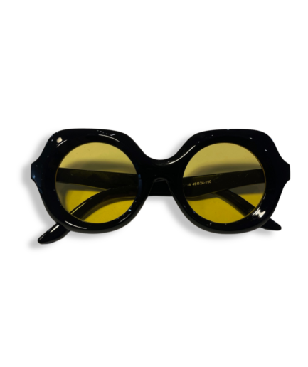 Lunettes Rondes Oversize Noires Verres Jaunes