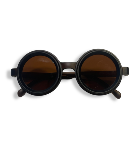 Lunettes Rondes Grises Monture Épaisse Verres Marron